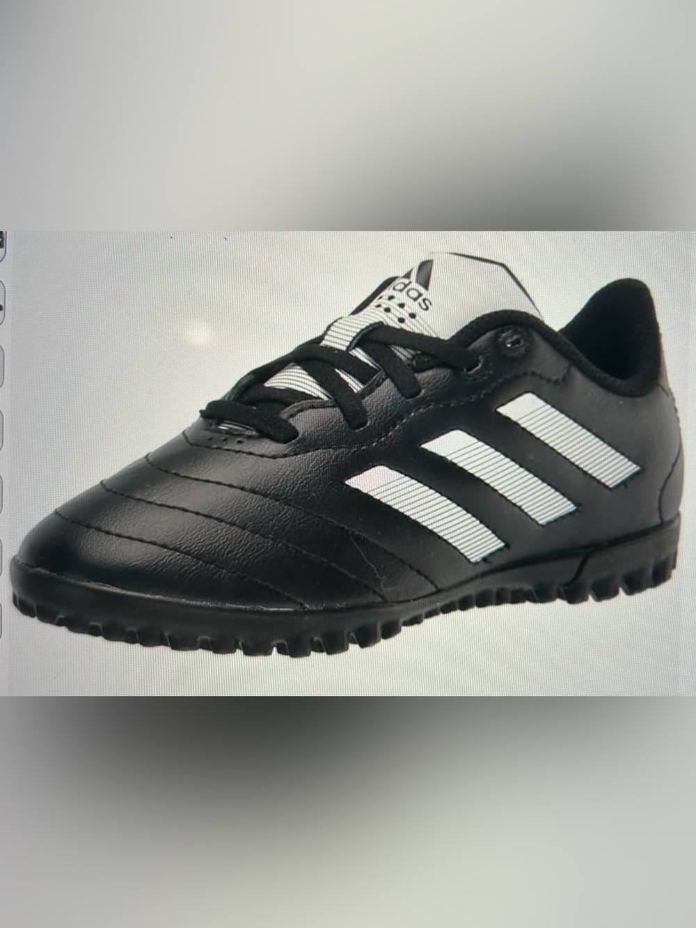 Toddler Adidas Black Turf Soccer Shoe with White Stripes (size 10.5)